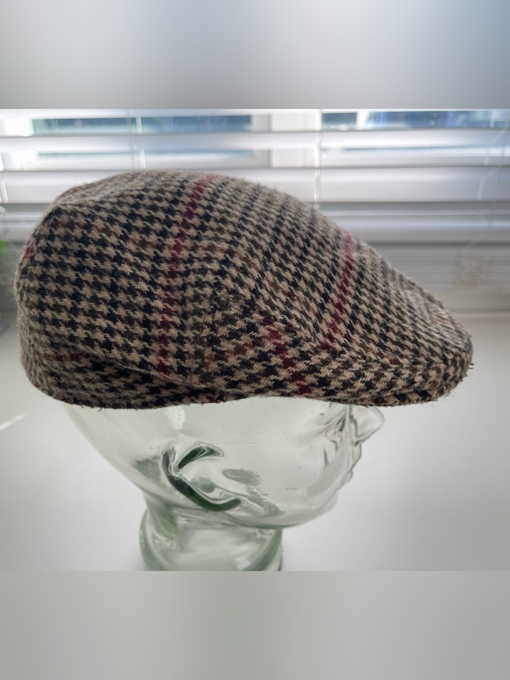 Vintage Kangol Peebles Wool Houndstooth Tweed Ivy Flat Cap Size 7 1/2